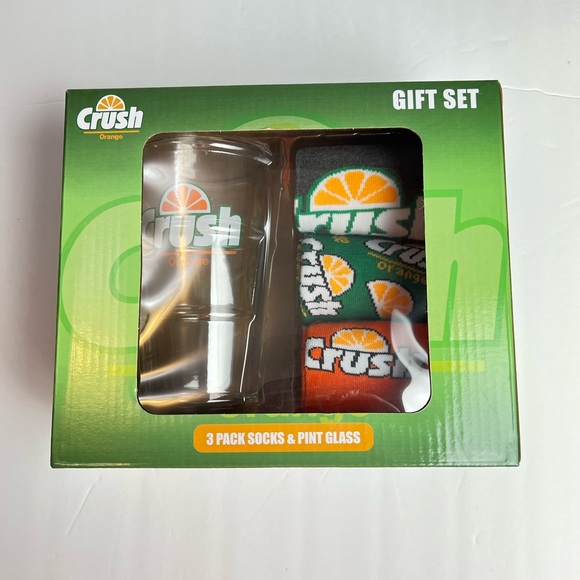 Orange Crush 3 pack pair crew socks and 12 oz pint glass gift set - Picture 3 of 8